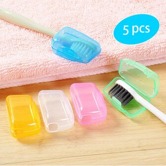 5pcs/10pcs/15pcs Mixed Color Portable Toothbrush Head Holder Case, Toothbrush Protector Cover, Toothbrush Head Protective Cap, Toothbrush Head Holder Box, For Travel Home Office