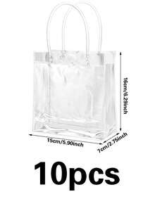 10 piezas de bolsas de plástico transparentes reutilizables con asas, bolsas de regalo para fiesta de bodas - transparente - Ver 8