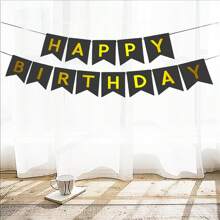 1set Gold Foil Happy Birthday Banner, Birthday Party Decorations, Triangle Flag Bunting For Party Props And Supplies,Christmas