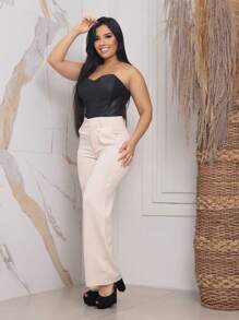 Faraya Jeans Women Pants - 米色 - 查看 4