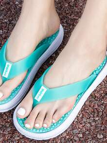 Women Versatile Flip Flops, Anti-Slip, Anti-Odor, Thick Soft Sole, Shockproof, Slip-On Sandals For Beach - Blue - View 6
