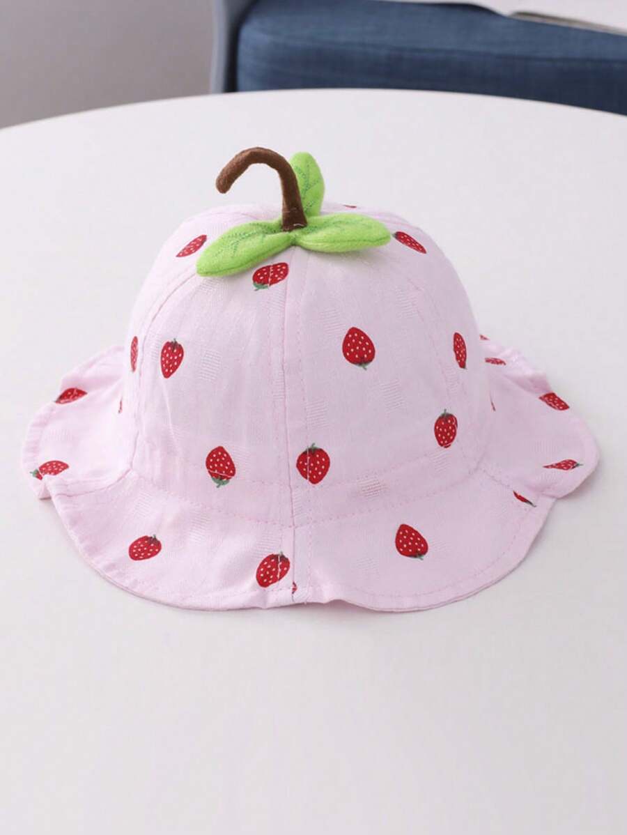1pc Children's Hat Strawberry Shaped Baby Bucket Hat Sun Hat For Infant - Pink - View 1