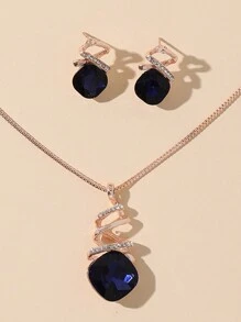1 Set de joyas de collar con colgante de cristal geométrico elegante y aretes, adecuado para uso diario de mujeres, regalo para amigos