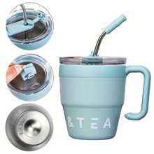 1pc Insulated Stainless Steel Coffee Cup With Straw, Spill-Proof And Portable - 1 Piece Of Coffee Cup With Handle and Straw - View 5