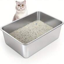Extra Large Stainless Steel Cat Litter Box, Odorless, Non-Stick, Rust-Proof, High Edge Cat Toilet, Easy To Wash, Large Cat Toilet, Semi-Enclosed, Anti-Odor Pet Supplies - Silver - View 1