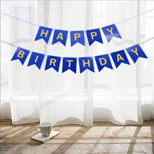 1set Gold Foil Happy Birthday Banner, Birthday Party Decorations, Triangle Flag Bunting For Party Props And Supplies,Christmas