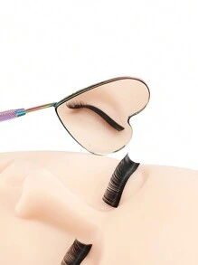 1pc Stainless Steel Heart Shaped Rhinestone-Inlaid Eyelash Mirror, Colored Eyelash Inspection Mirror