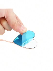 1pc Stainless Steel Heart Shaped Rhinestone-Inlaid Eyelash Mirror, Colored Eyelash Inspection Mirror