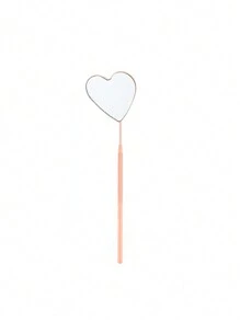 1pc Stainless Steel Heart Shaped Rhinestone-Inlaid Eyelash Mirror, Colored Eyelash Inspection Mirror