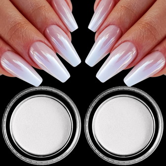 White Pearl Chrome Nail Powder, Mirror Effect Magic Pearl Shine White Nail Powder Pigment, High Gloss Glitter Nail Art, Holographic Ice Dust Nail Powder For Nail Decoration