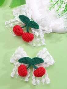 2入組白色網紗蝴蝶結和紅色櫻桃裝飾髮夾,適用於兒童 - 彩色 - 查看 4