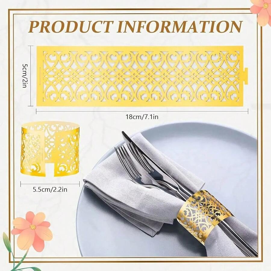 50Pcs Napkin Rings Laser Cut Gold And Silver Paper Napkin Ring Holder