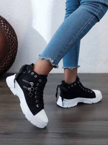 Của phụ nữ Giải trí Giày thể thao , 2024 Xuân/Hạ/Thu Hàng mới đến , Ngoài trời , Dày Đế , Nâng cao , Giày thể thao Chunky , Đúng mốt , Linh hoạt , Ngày lễ Phong cách , Bằng phẳng Đế , Cao-top Giày vải Đối với phụ nữ - màu đen - Xem 2