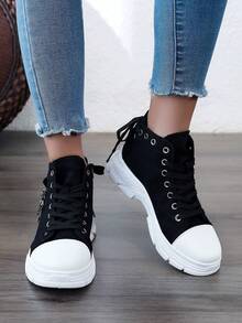 Của phụ nữ Giải trí Giày thể thao , 2024 Xuân/Hạ/Thu Hàng mới đến , Ngoài trời , Dày Đế , Nâng cao , Giày thể thao Chunky , Đúng mốt , Linh hoạt , Ngày lễ Phong cách , Bằng phẳng Đế , Cao-top Giày vải Đối với phụ nữ - màu đen - Xem 5