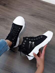 Của phụ nữ Giải trí Giày thể thao , 2024 Xuân/Hạ/Thu Hàng mới đến , Ngoài trời , Dày Đế , Nâng cao , Giày thể thao Chunky , Đúng mốt , Linh hoạt , Ngày lễ Phong cách , Bằng phẳng Đế , Cao-top Giày vải Đối với phụ nữ - màu đen - Xem 7