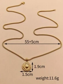 1pc Stainless Steel Minimalist Crescent Moon, Stars And Sun Shaped Pendant Necklace - Yellow Gold - View 5