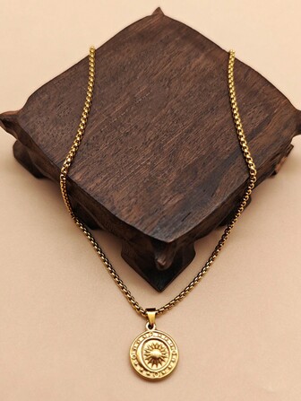 1入不鏽鋼極簡新月形、星形及太陽形吊墜項鍊