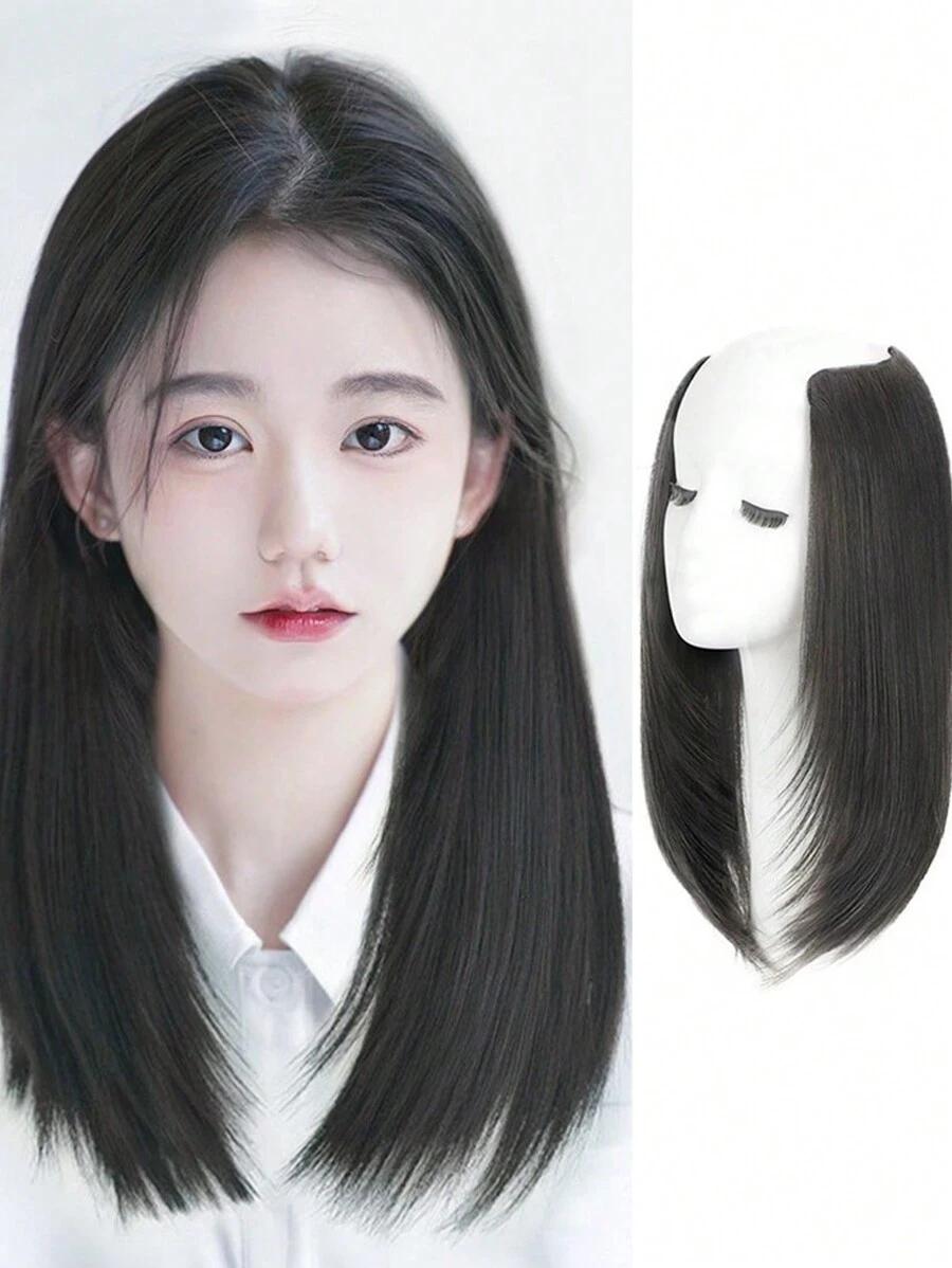 16英寸半頭假髮鎖骨黑色長直髮扣女性長髮自然隱形一片式髮片