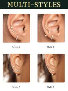 TUANZISP 3 Pairs Exquisite Fashionable Versatile Copper & Zirconia Golden Women Earrings Set, With Multiple Styles Of Studs, Clasps & Drops, Ideal Ladies Jewelry Gift - Gold - View 4