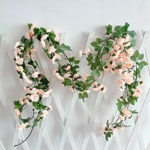 2pcs 69 Heads Artificial Rose Vine Flowers Garlands Decorations Floral Hanging Garden Craft Rose Ivy Plants For Wedding Arch Arrangement, Valentine Day, Gift Gifts Birthday Graduation - Champagne - View 9