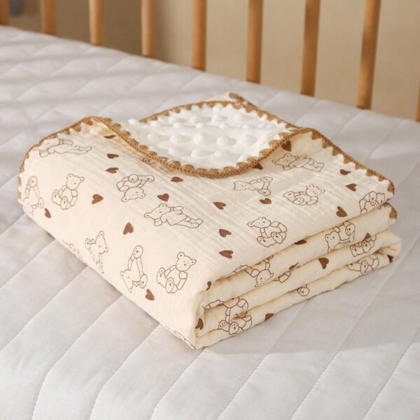 1pc Baby Blanket With Polka Dot Flannel Material, Infant Swaddle Wrap, 100*100cm Love Valentine