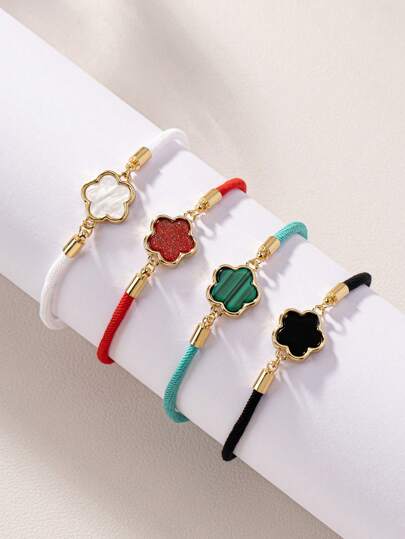 1 件时尚迷人简约海滩风格可调节幸运四叶草手链手工编织线三叶草图案可调节弹性花朵和五叶草串珠手链适合女性日常佩戴波西米亚风格珠宝母亲节礼物夏季手链情人节、妈妈、母亲、母亲节、礼物