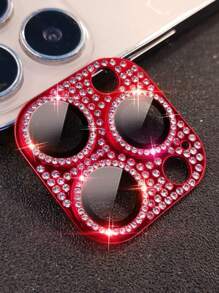 Metal Full Coverage Tempered Glass Film Compatible With Apple 11/13/14/15Promax Camera Lens With Glitter Shimmer Effect - Red - View 1