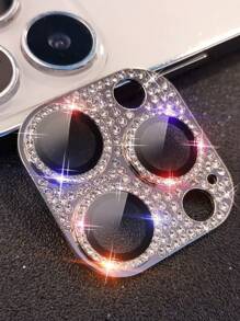 Metal Full Coverage Tempered Glass Film Compatible With Apple 11/13/14/15Promax Camera Lens With Glitter Shimmer Effect - Red - View 6