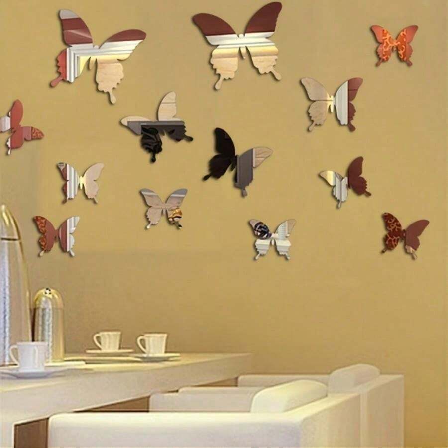 12PCS Pre-Pasted 3D Butterfly Stickers, Rustic And Reusable, Glass And Any Room In Bright Colors - Multicolor - View 1