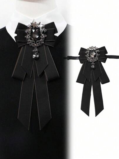 1 pieza Collar de mujer de moda con colgante de gema negra y lazo negro, adecuado para banquetes, regalos, atuendo escolar
