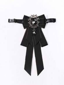 1pc Women's Fashion Black Gemstone Pendant With Black Ribbon Bow Necktie, Suitable For Banquet, Gift, School Outfit - Black - View 8