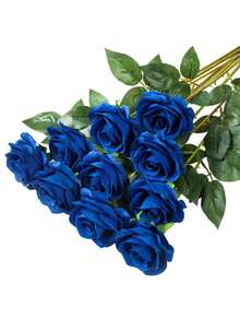 6pcs Artificial Blue Roses, Suitable For Home Wedding Decoration, Party Decoration - Blue - View 2