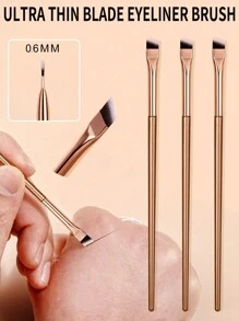 3pcs GOLDEN Sickle Eyeliner Brush Knife Edge Makeup Brush Liquid Eyeliner Brush Ultra Thin Fine Oblique Angle Flat Head Eyebrow Brush,Eyebrow Brush,Eyeshadow Brush,Spoolie,Spoolie Brush - Gold - View 3