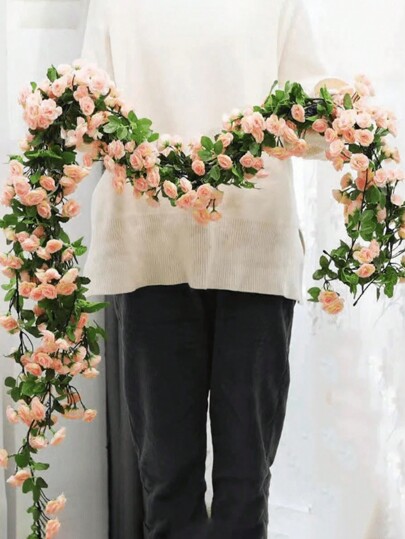 2pcs 69 Heads Artificial Rose Vine Flowers Garlands Decorations Floral Hanging Garden Craft Rose Ivy Plants For Wedding Arch Arrangement, Valentine Day, Gift Gifts Birthday Graduation