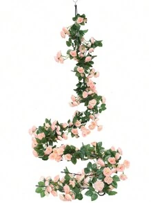 2pcs 69 Heads Artificial Rose Vine Flowers Garlands Decorations Floral Hanging Garden Craft Rose Ivy Plants For Wedding Arch Arrangement, Valentine Day, Gift Gifts Birthday Graduation - Champagne - View 6
