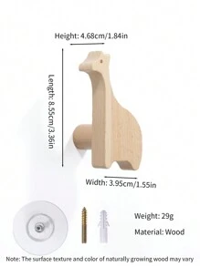 1pc Oak Wood Wall Hook Coat Hanger - Brown - View 20