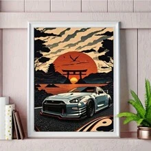 Peinture diamant fait à la main avec diamant rond, entièrement diamantée sans cadre, conception de voitures de sport de luxe vintage et de voitures de course cool, convient à la décoration murale de la maison - Multicolore - Voir 4