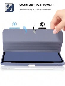 1pc Light Grey Purple Acrylic Ipad Case With Tri-Fold Design, Rotatable & Pen Holder Cover, Multiple Stand Modes, Simple & Business Style, Compatible With Ipad Mini 6/9.7/10.2/10.5/10.9/11 Inch/10th Gen/12.9 Inch Models - Dusty Purple - View 5