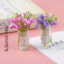 1pc Dollhouse Miniature Glass Vase For Flower Arrangement: 1/12 Miniature Decorative Model With Artificial Plants And Flowers