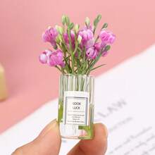 1pc Dollhouse Miniature Glass Vase For Flower Arrangement: 1/12 Miniature Decorative Model With Artificial Plants And Flowers