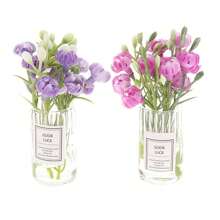 1pc Dollhouse Miniature Glass Vase For Flower Arrangement: 1/12 Miniature Decorative Model With Artificial Plants And Flowers