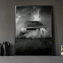 HALFLEMART 1 Pieza Impresión en lienzo de coche rojo, Pintura de arte de pared de coche deportivo americano de músculo, Cartel de arte de coche, Regalo de carreras, Arte en lienzo, Decoración de pared - Marco opcional