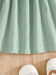 Baby Girl Sweet Green Bowknot Dress & Cute Flower Printed Dress, Fashionable 2pcs Set For Summer - Green - View 6