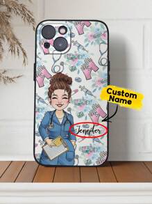 1 pieza Funda de teléfono personalizada con nombre de enfermera, funda de teléfono personalizada para enfermeras, funda de teléfono para el trabajo de enfermera, funda de teléfono para la vida de enfermera, serie de teléfonos, funda para teléfono Pro/Pro Max/X/XR/XS/XS Mini/Max, funda de teléfono de TPU, regalo significativo para enfermera o médico, adecuado para amante, ideal para el Día de San Valentín, cumpleaños y aniversarios - Multicolor - Ver 2