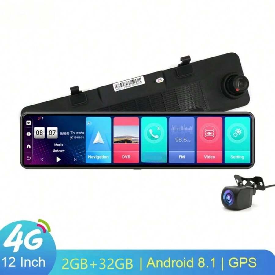 嘉贝尔 11.26 英寸 4G Android 8.1 系统 2GB RAM + 32GB ROM 车载 DVR FHD 1080P GPS 跟踪双镜头录制 WiFi 远程监控，最大支持 128G TF 卡，适用于所有车辆 - 黑色 - 查看 1