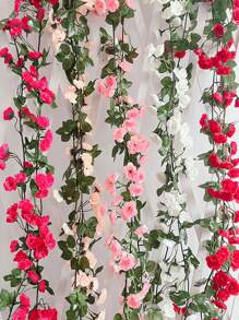 2pcs 69 Heads Artificial Rose Vine Flowers Garlands Decorations Floral Hanging Garden Craft Rose Ivy Plants For Wedding Arch Arrangement, Valentine Day, Gift Gifts Birthday Graduation - Champagne - View 3