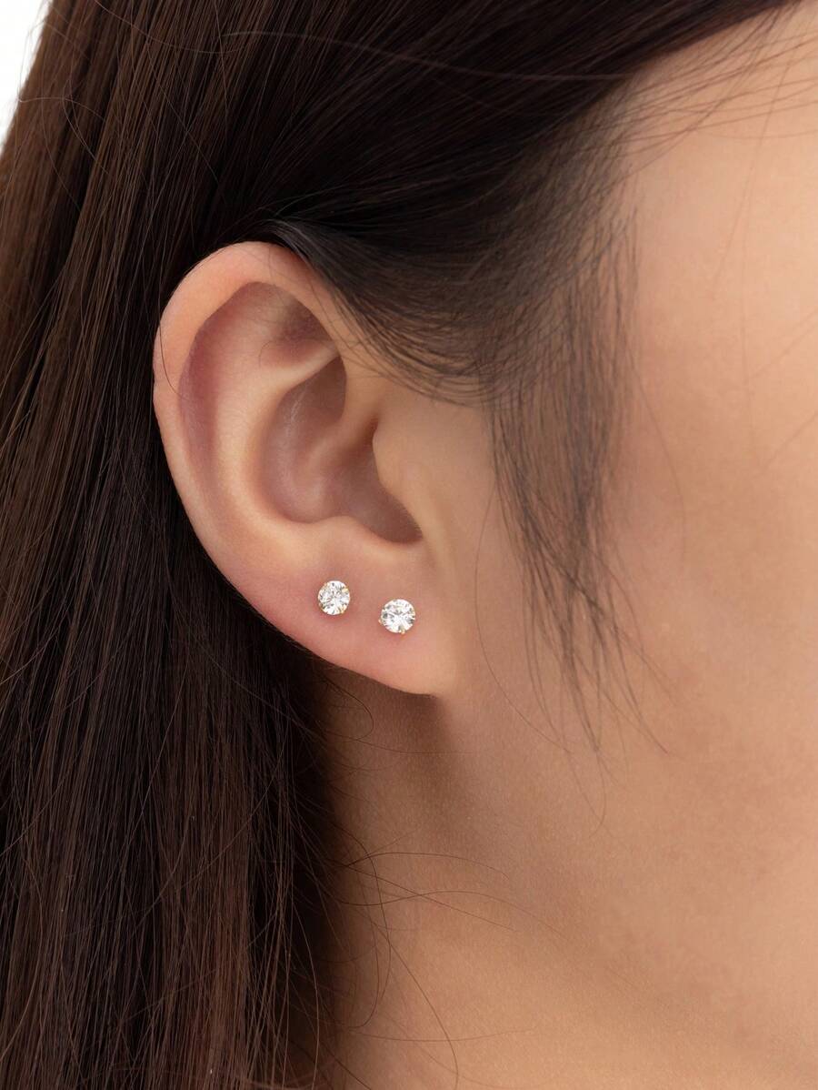 2入組925純銀圓形立方氧化鋯耳釘(1.5mm/2.0mm/2.5mm/3mm/4mm/5mm/6mm/7mm/8mm）,是女孩 / 女友的絕妙情人節禮物 - 金色 - 查看 1