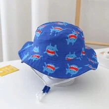 A Child Cute Shark Themed Printed Sun Hat For Outdoor Activities And Beach - Blue - View 5