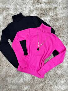 Women Knit Tops - Hot Pink - View 3