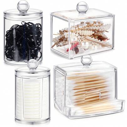 1 Pack Swab Dispenser, Qtip Holder Dispenser Set, Storage Organizer Holder Canister Apothecary Jars With Lid For Rounds, Bath Salts, Makeup Sponges, Hair Accessories Home Bathroom Decor Bathroom Organizer Fall Decor Makeup Organizer Back To School